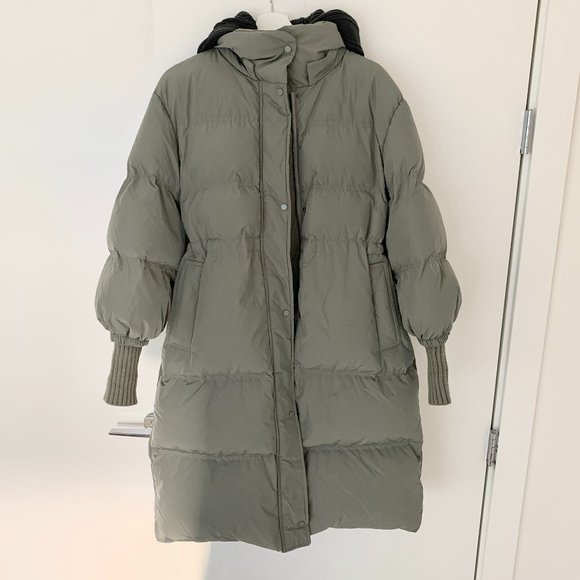 Made in Korea Long olive hooded puffer down jacket XS-S - Picture 1 of 5